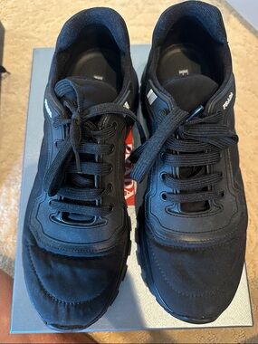 Prada Downtown Cabardine Soft Nylon Sneakers Black – Style 4E3382